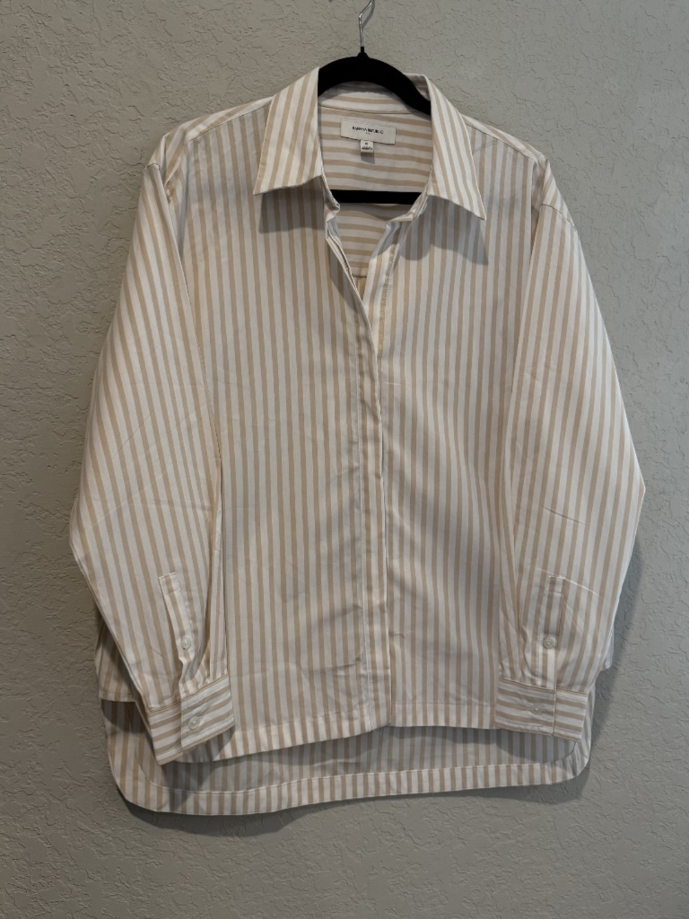 Banana Republic Oversized Striped Button Down Tan/White S